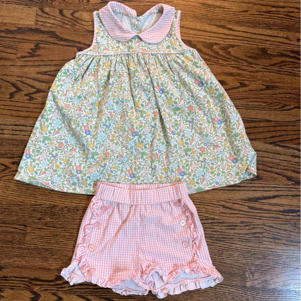 Floral and Pink Gingham Kids Matching Set